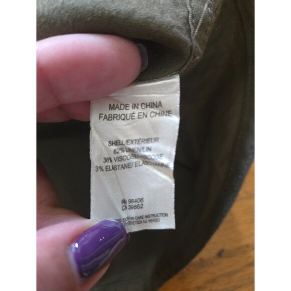 Theory Linen Blend Shirt Womens Medium Long Sleeve Button Up Army Green - Picture 5 of 7